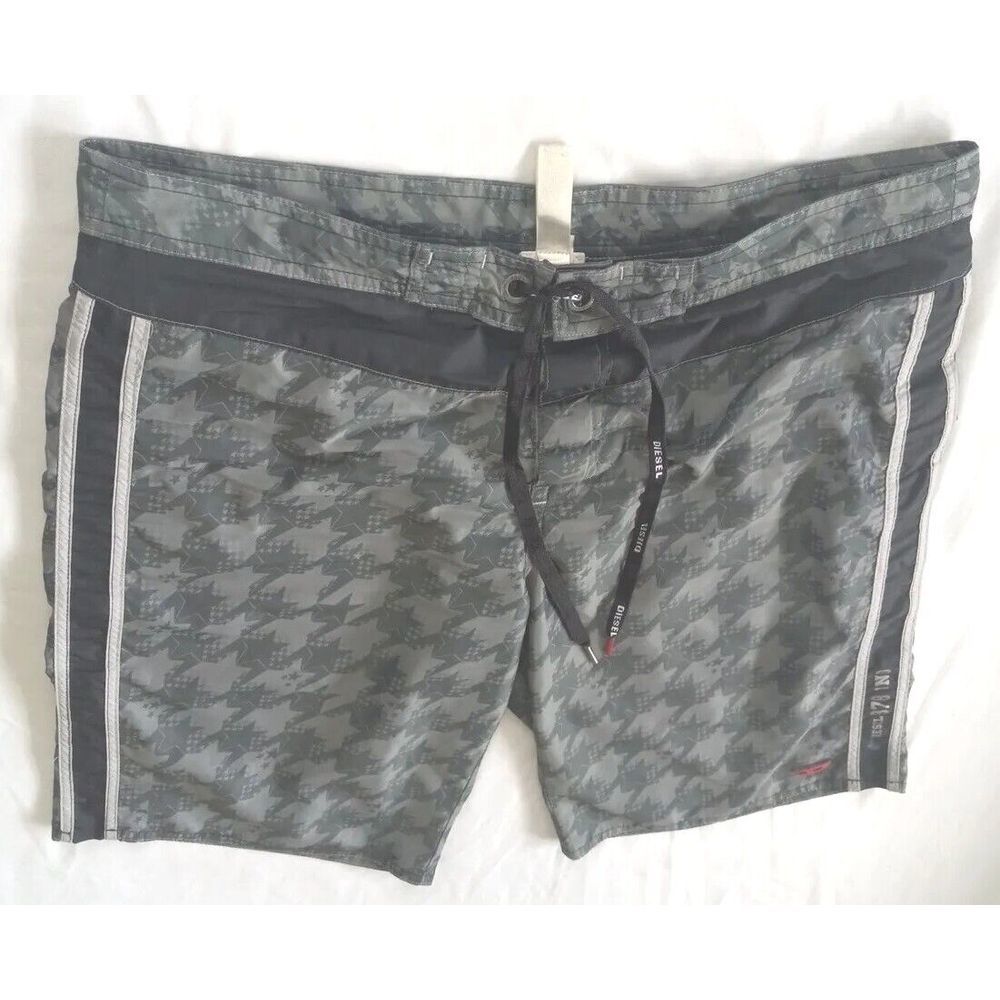 Diesel Men's Swim Trunks 32W Polyester Nylon Geometrical Gray Black